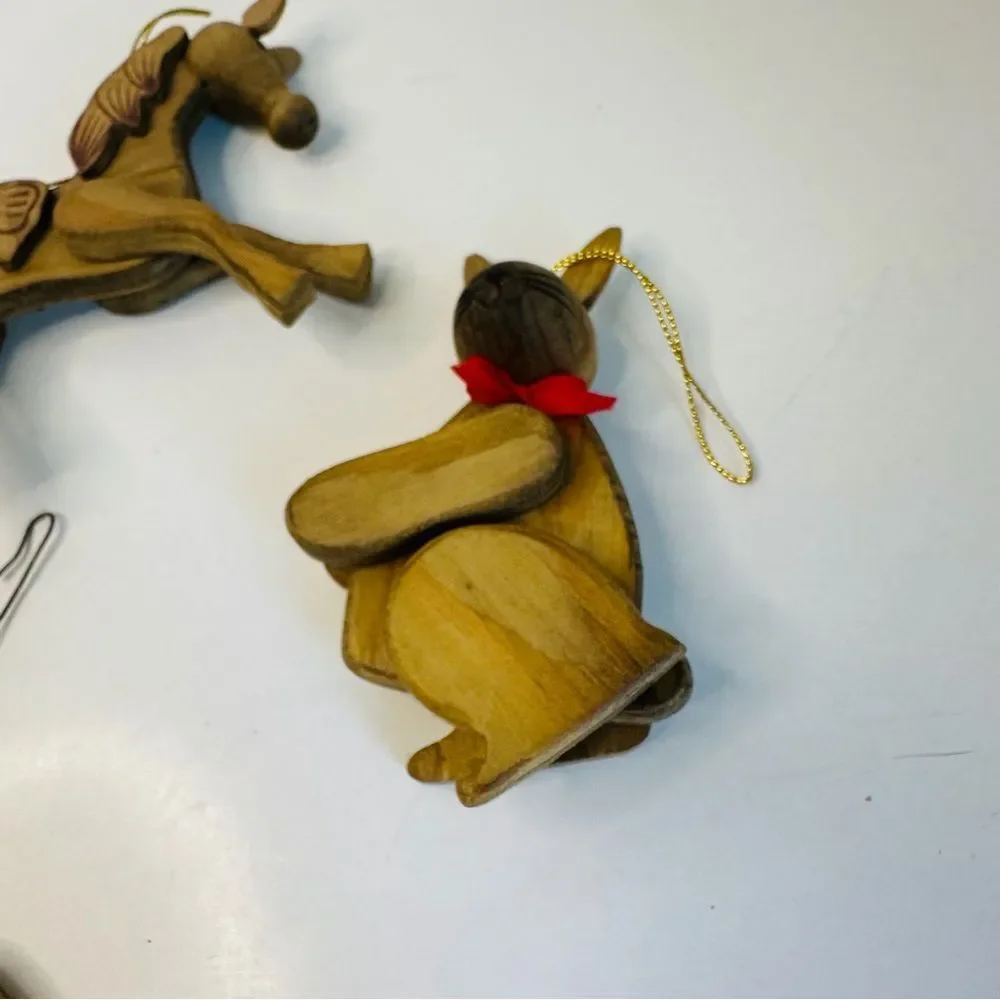 Vintage Set Of 6‎ Articulated Wooden Ornaments Horse Bear Rabbit